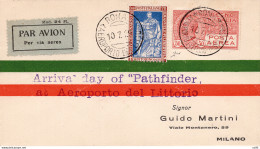 1929 "Arrivo Pathfinder "del 10.7.29 - Aerogramma Per Milano - Marcophilie (Avions)