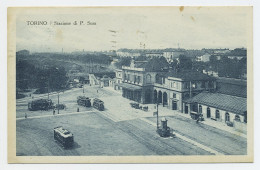 D7171] TORINO ESTERNO STAZIONE PORTA SUSA DALL'ALTO Piazza XVIII Dicembre TRAM Viaggiata 1930 - Plaatsen & Squares