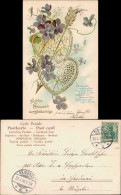 Ansichtskarte  Glückwunsch Geburtstag Feilchen Herzen Blumen 1906 Goldrand - Geburtstag