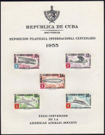 Cuba C126a Sheet,MNH-folded.Michel Bl.15. HAVANA-1955,Airplanes,Zeppelin. - Nuevos