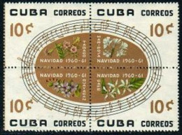 Cuba 659-662a Block,lightly Hinged. Christmas 1960.Flowers,Plants:Tobacco,Coffee - Nuovi