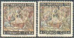 Cuba 588-589, Lightly Hinged. Michel 569-570. Christmas 1957, Nativity. - Unused Stamps