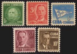 Cuba 514-518, Lightly Hinged. Michel 400-404. Communications 1954. Famous People - Ongebruikt