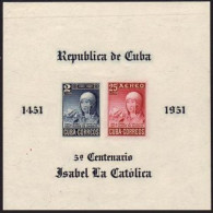 Cuba C5b Sheets, MNH. Michel 307-308 B.9B. Queen Isabella I Of Spain, 1952.Ship. - Unused Stamps