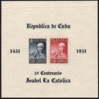 Cuba C5b Sheets, MNH. Michel 307-308 B.9B. Queen Isabella I Of Spain, 1952.Ship. - Ongebruikt
