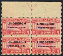 Cuba C2 Block/4,MNH. Mi 68. Air Post 1928. Seaplane Over Havana Harbor/LINDBERGH - Ungebraucht