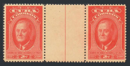 Cuba 406 Gutter Pair, MNH. Mi 209. Franklin D. Roosevelt, 2nd Death Ann. 1947. - Nuevos