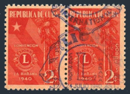 Cuba 363 Pair, Used. Mi 166. Lions International Convention, 1940. Flag, Palms. - Ongebruikt