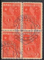 Cuba 363 Block/4, Used. Mi 166. Lions International Convention, 1940. Flag,Palms - Neufs