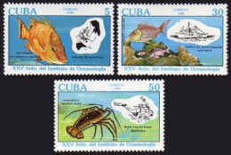 Cuba 3225-3227, MNH. Mi 3390-3392. Oceanography Institute-25, 1990. Fish, Coral, - Unused Stamps
