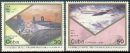 Cuba 3213-3214, MNH. Mi 3378-3379. Stamp Day 1990. Train Station, Jet Aircraft. - Unused Stamps