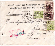 Polen 1928, 2x45+2x5 Gr. Auf Reko Konsulats-Brief V. Lodz N. Deutschland - Brieven En Documenten