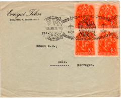 Ungarn 1926, 4er-Block 10 F. Auf Brief M. Budapest Sonderstempel N. Norwegen - Storia Postale