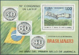 Cuba 2597,MNH.Michel Bl.78. BRAZILIANA-1983:Alberto Santos-Dumont.Aircraft. - Neufs