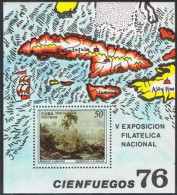 Cuba 2105, MNH. Michel Bl.48. CIENFUEGOS-1976: Cuban Landscape, F.Cadava. Map. - Ungebraucht
