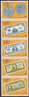 Cuba 2005-2009a Strip,MNH.Michel 2080-2084. Bank-25,1975.Coins,banknotes. - Unused Stamps