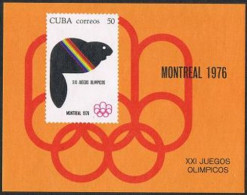 Cuba 2067, MNH. Michel 2142 Bl.47. Olympics Montreal-1976. Beaver. - Unused Stamps