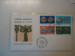 CYPRUS FDC  ANCIENT COINS  1977 - Brieven En Documenten