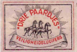 Dutch Matchbox Labels, DRIE PAARDJES, Veiligheidslucifers, 3 Horse, Holland, Netherlands - Boites D'allumettes - Etiquettes