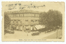 D7172] TORINO PIAZZA CARLO FELICE ANGOLO CORSO VITTORIO - ALBERGO LIGURE - TRAM Viaggiata 1924 - Piazze