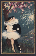 Chiostri, C. - Woman And Pierrot, Watching Fireworks / Ed. Ballereni&Fratini / Postcard Circulated, 2 Scans - Chiostri, Carlo