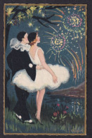 Chiostri, C. - Woman And Pierrot, Watching Fireworks / Ed. Ballereni&Fratini / Postcard Circulated, 2 Scans - Chiostri, Carlo