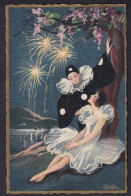 Chiostri, C. - Woman And Pierrot And Fireworks / Ed. Ballerini&Fratini / Postcard Circulated, 2 Scans - Chiostri, Carlo