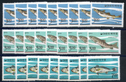 COREE DU SUD - YVERT 417 A 419 + BF 109 A 111 POISSONS - 9 SERIES COMPLETES - SANS CHARNIERE - Korea, South