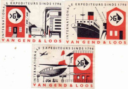 3 Dutch Matchbox Labels, VAN GEND & LOOS, Internationale Expediteurs Sinds 1796, Plane, Ship Truck, Holland, Netherlands - Boites D'allumettes - Etiquettes