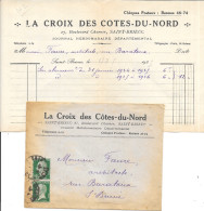 Facture 14x21 + Enveloppe - Journal Hebdomadaire La Croix Des Côtes-du-Nord, Saint-Brieuc - Abonnement 1924-1926 - 1900 – 1949