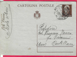 INTERO CARTOLINA POSTALE TURRITA LIRE 1,20 STEMMA (INT.117) DA MOLA DI BARI*11.11.45* PER CASTELLANA - Storia Postale