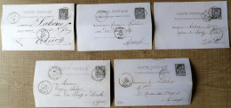 Lot De 5 Cartes Postales Entier Postaux 10c Type Sage. Carton Violet (Oblitération Du Gers) - Verzamelingen En Reeksen: PAP