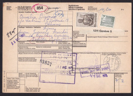 Switzerland: Parcel Form To Spain, 1975, 2 Stamps, Lucas, Bulletin, Customs Cancel, Label Chiasso (damaged, Folds) - Storia Postale