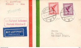 1931 Berlino/Roma Del 1.4.31 - Aerogramma Del Volo Inaugurale - Poststempel (Flugzeuge)