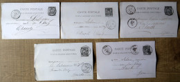 Lot De 5 Cartes Postales Entier Postaux 10c Type Sage. Carton Violet (Oblitération Du Gers) - Lots Et Collections : Entiers Et PAP