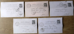 Lot De 5 Cartes Postales Entier Postaux 10c Type Sage. Carton Violet (Oblitération Du Gers) - Lots Et Collections : Entiers Et PAP