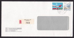 Switzerland: Registered Cover, 1987, 2 Stamps, Zodiac Sign, Virgin, Airport, Airplane, Train, R-label (traces Of Use) - Brieven En Documenten