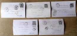 Lot De 5 Cartes Postales Entier Postaux 10c Type Sage. Carton Violet (Oblitération Du Gers) - Konvolute: Ganzsachen & PAP