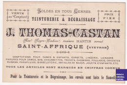 TBE - Rare Facture Type Carte De Visite 1900s Teinturerie J. Thomas-Castan Saint-Affrique Aveyron Publicité A51-15 - Cartoncini Da Visita