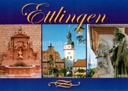73233922 Ettlingen Delphinbrunnen Rathausturm Sankt Nepomuk Ettlingen - Ettlingen