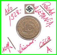 GERMANY REPÚBLICA DE WEIMAR 10 PFENNIG DE PENSIÓN ( 1928 CECA - A) MONEDA DEL AÑO 1923-1936 (RENTENPFENNIG KM # 32 - 10 Renten- & 10 Reichspfennig