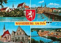 73232803 Wasserburg Inn Partie An Der Burg Innbruecke Rathaus Marienkirche Panor - Wasserburg A. Inn