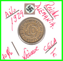 GERMANY REPÚBLICA DE WEIMAR 10 PFENNIG DE PENSIÓN ( 1929 CECA - F ) MONEDA DEL AÑO 1923-1936 (RENTENPFENNIG KM # 32 - 10 Renten- & 10 Reichspfennig