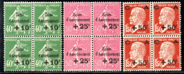 2614.FRANCE 1929 SINKING FUNDS #253-255 MNH BLOCKS OF 4,2-3 INVISIBLE TRACES OF HINGE.SEE VERY LIGHT GUM BLEMISHES - 1927-31 Sinking Fund