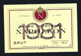 Etiquette Champagne Brut Grand Champagne Napoléon Millésime 1981  Ch & A Prieur Vertus Marne 51 - Champagne