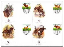 Angola 1990 WWF W.W.F. Set X4 Giant Sable Antelope FDC Fauna - FDC