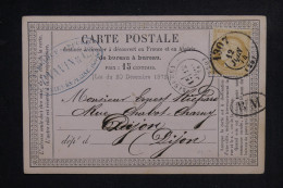 FRANCE - Oblitération De Bureau De Passe Sur Cérès 15ct Sur Carte Précurseur De Brazey En 1874 Pour Dijon - L 150367 - Cartes Précurseurs