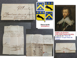 Lettre 1661 De FRONTIGNAN Signée Sieur Ecuyé DE BONFILS/ Parrain Henri II BOURBON Premier Prince Du Sang, Indice 15=160€ - ....-1700: Precursori