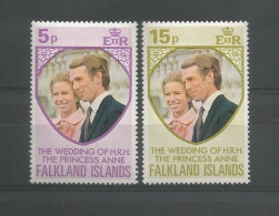 Falkland 1973 Wedding Of Princess Anne Y.T. 219/220 ** - Islas Malvinas