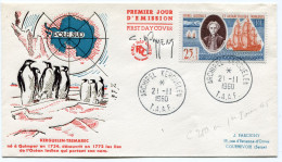 T. A. A. F. ENVELOPPE 1er JOUR DU N°18 CHEVALIER DE KERGUELEN AVEC OBLITERATION ARCHIPEL KERGUELEN 21-11-1960 - FDC